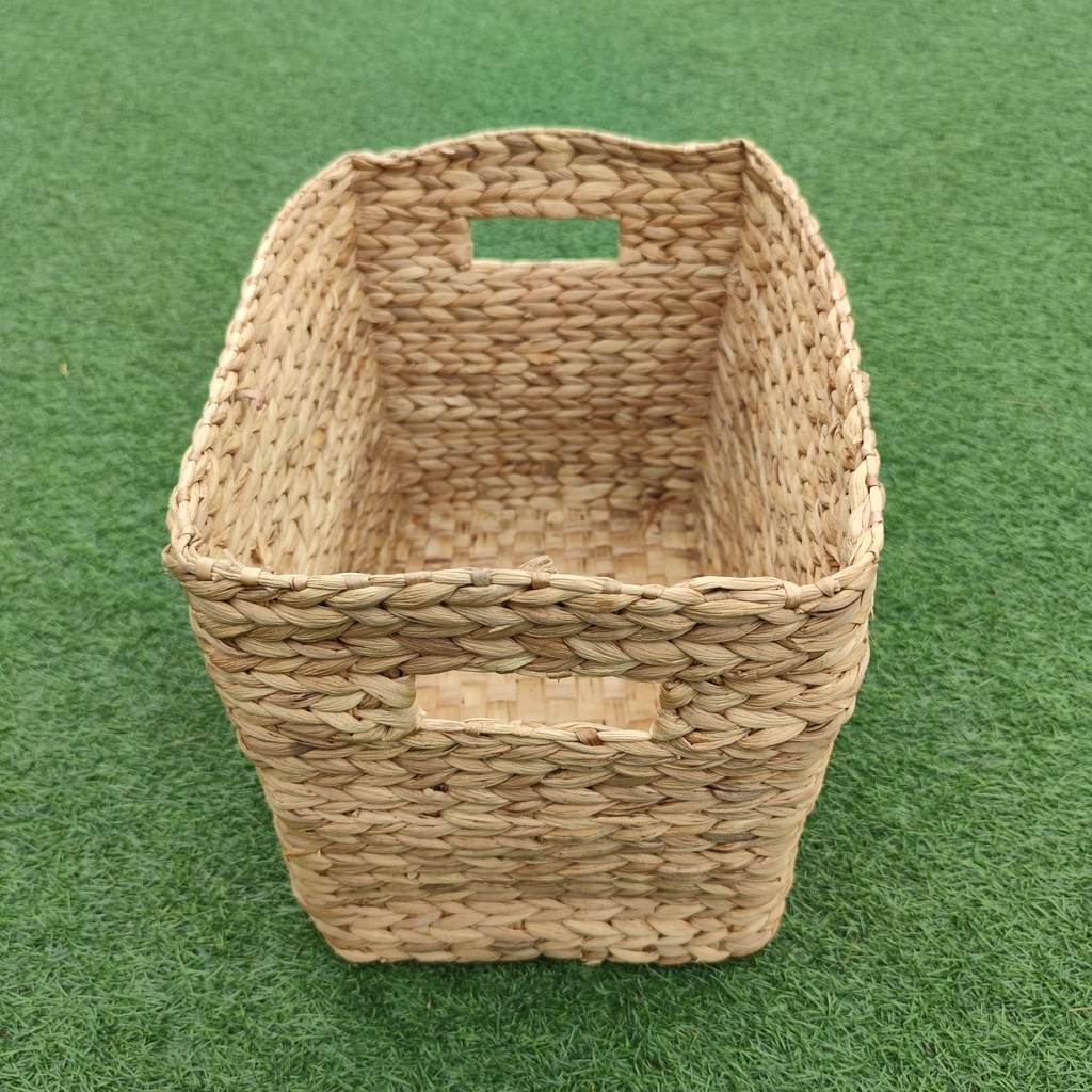 Keranjang Basket Kotak Handle Lubang Enceng Gondok - 35x25x28cm