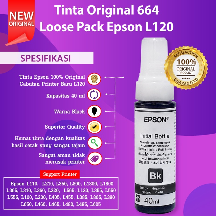 100% Original Resmi Tinta Epson 664 Refill Printer L120 L121 L565 L1300 Black Cyan Magenta Yellow