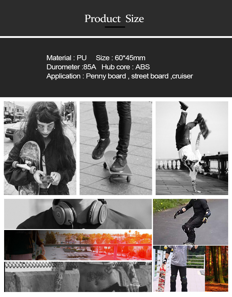 Roda skateboard Ukuran 60x45mm Bahan Kayu Transparan