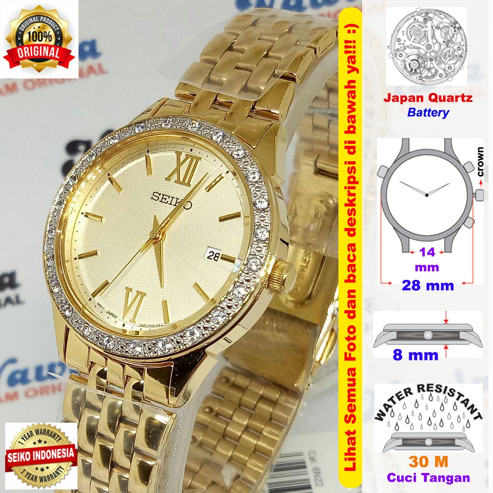 Seiko Ladies SUR688P1 Quartz Gold Plated - Jam Tangan Wanita SUR688