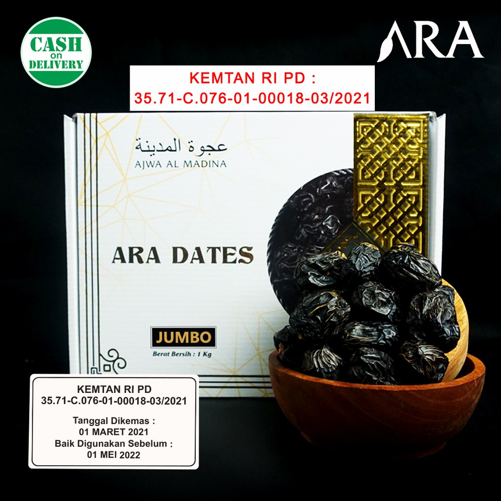 

Kurma ARA DATES Ajwa Jumbo / Kurma Nabi 1 Kg