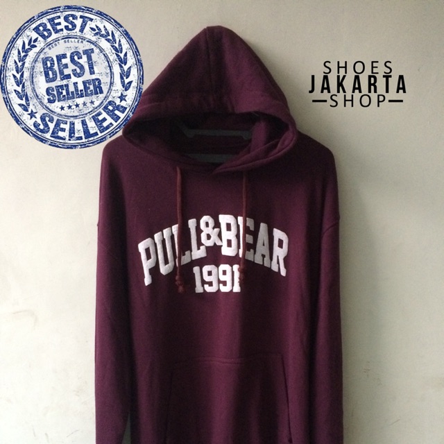 hoodie pull and bear merah maroon