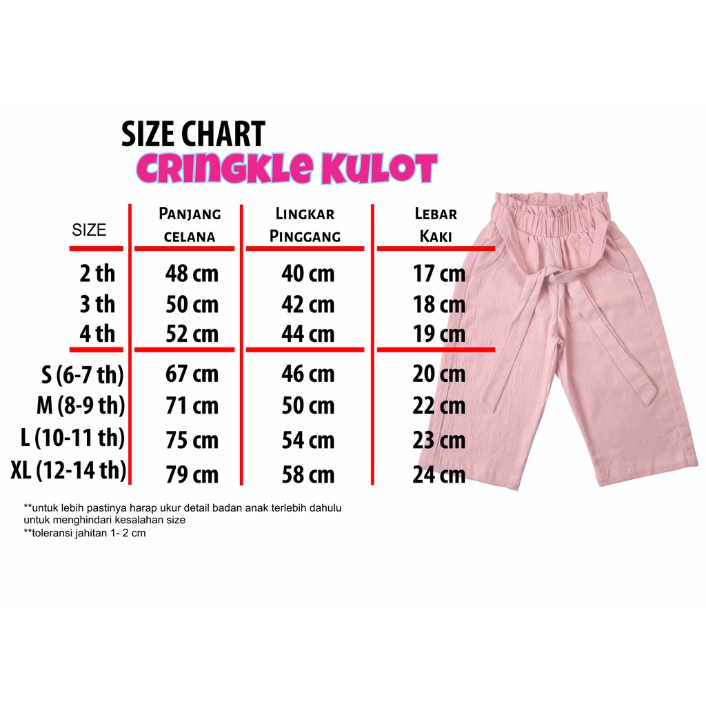 Kulot Anak Katun Linen Cringkle Polos / Kulot Anak Perempuan / Celana Anak Perempuan / Celana Panjang anak Perempuan / KULOT SALUR