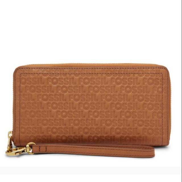 FOSSIL ORIGINAL LOGAN RFID ZIP AROUND CLUTCH EMBOSSED TAN