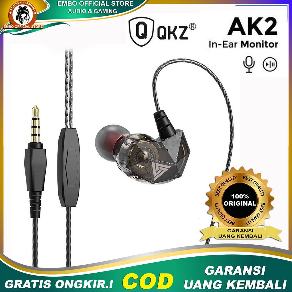 Earphone Headset QKZ AK2 Hifi In Ear Earphones Headset Handsfree Kabel Mic Original