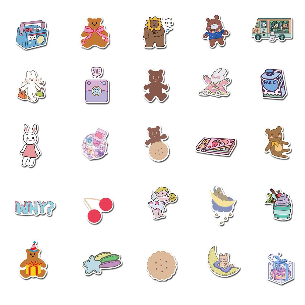 【TERSEDIA &amp; COD】50 Pcs Stiker Vsco Girl Bear Bahan Vinyl Untuk Alat Tulis Scrapbooking