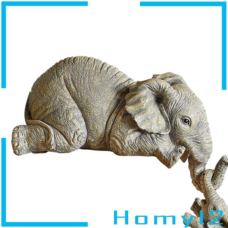 [HOMYL2] Cute Elephant Holding Two Babies Figurine Home Animal Statue Sculpture Decor