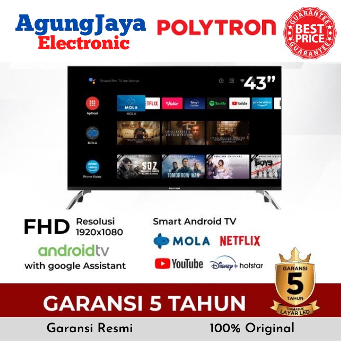 ANDROID TV POLYTRON PLD-43AG9953 SMART TV LED 43 INCH (CILEGON SERANG)