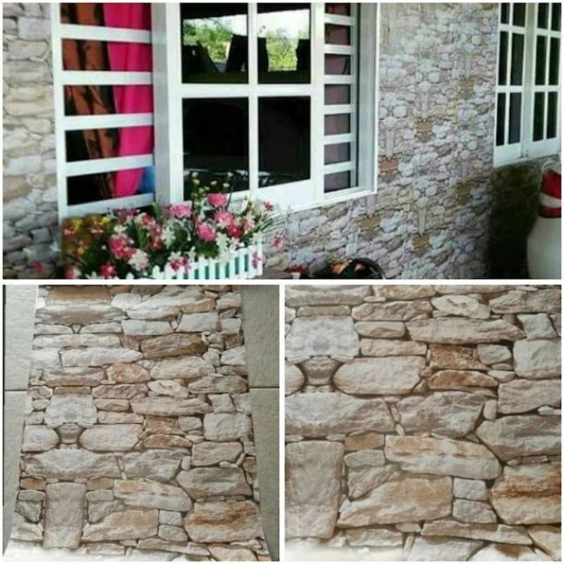 Wallpaper Dinding Batu Alam Susun 3D