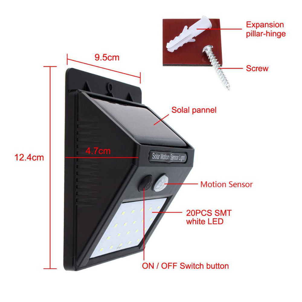 LAMPU LED Taman SENSOR Gerak MATAHARI SOLAR POWERED 30 LED WALL LIGHT