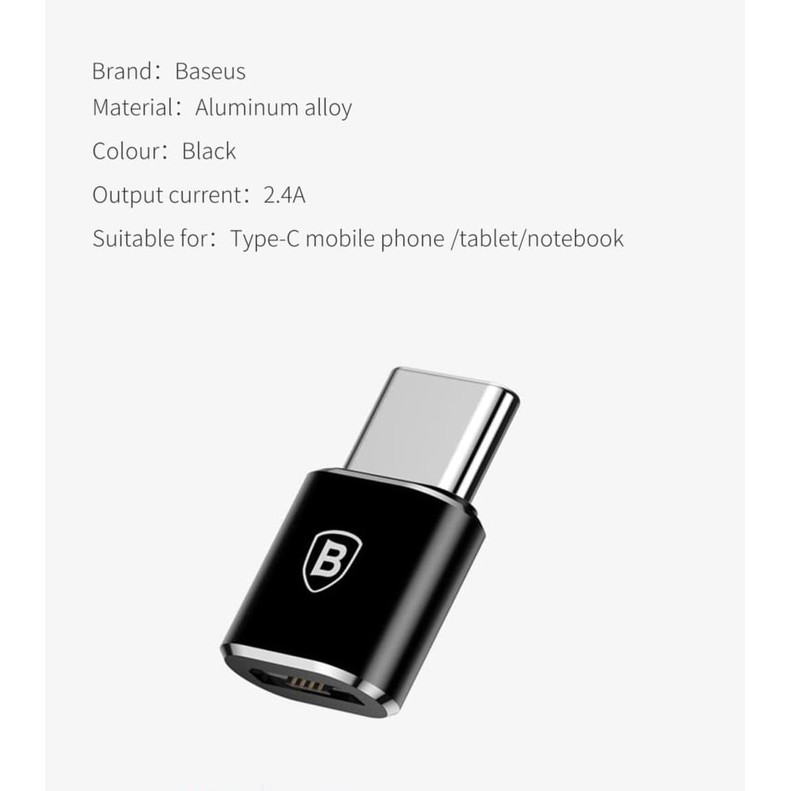 Baseus Android Otg Type C / Micro Usb Converter Plug