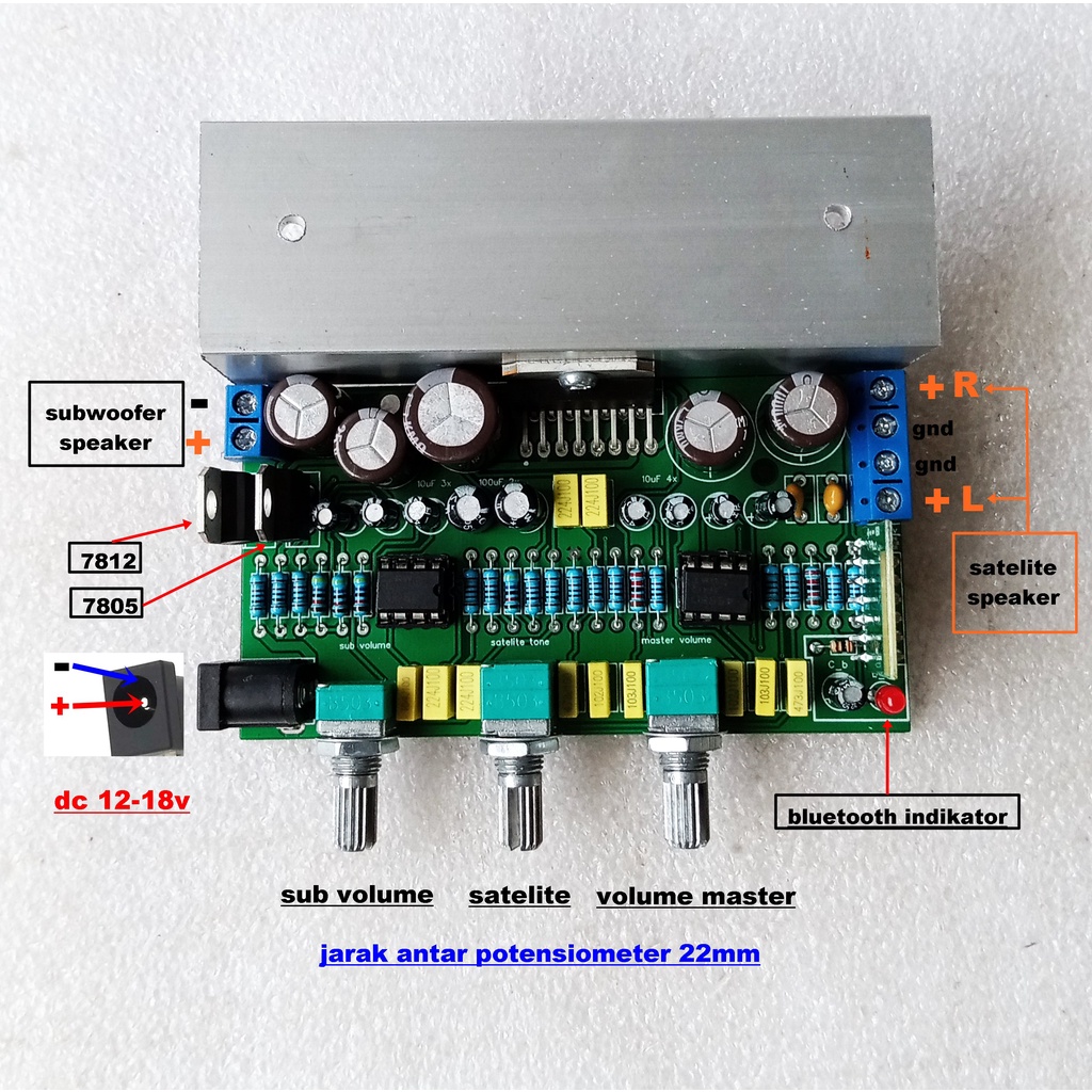 Modul Bluetooth 2.1 TDA7377 2x 15W Plus 2x JRC4558 Filter Subwoofer 30w Power Amplifier