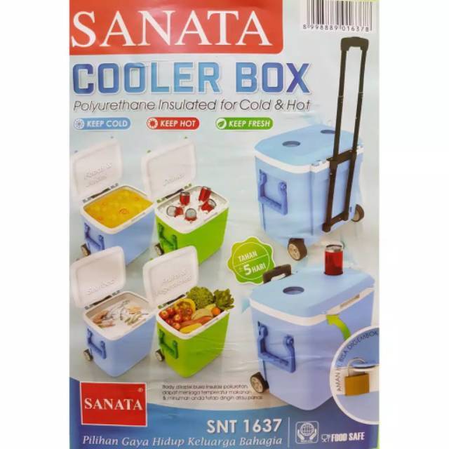 COOLER BOX SANATA 37 LITER / TEMPAT ES DENGAN GAGANG TARIKAN DAN RODA / COOL BOX KOTAK PENDINGIN MAKANAN