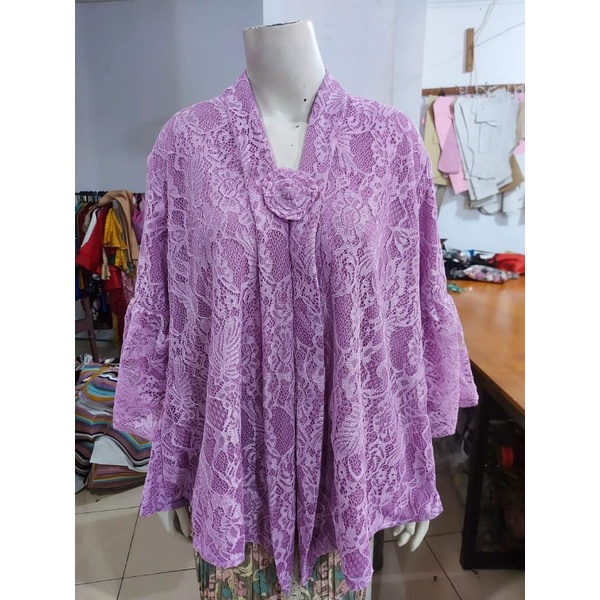 (BrBlJMB) Kebaya floy JUMBO BROKAT tangan BALON glitter KeroncongBusana-Lilac