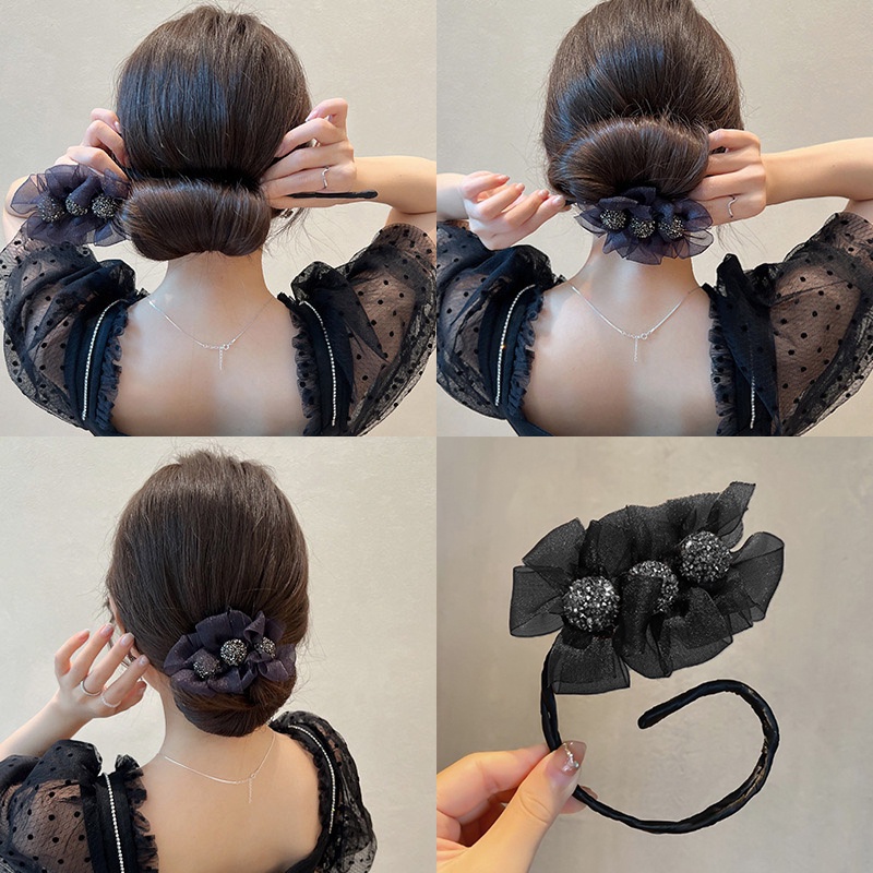 Ikat Jepit Rambut Sanggul Hair Bun Tie Kawat Motif Bunga Manik Manik Fashion Style Korea AK230