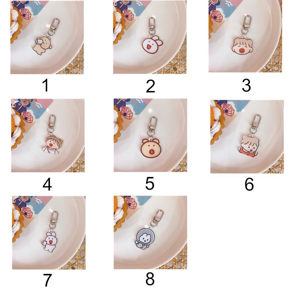 ROW Girly Heart Keychain Acrylic Ornaments Pendant Cartoon Pattern Little Bear Cute Bunny Schoolbag Ornaments