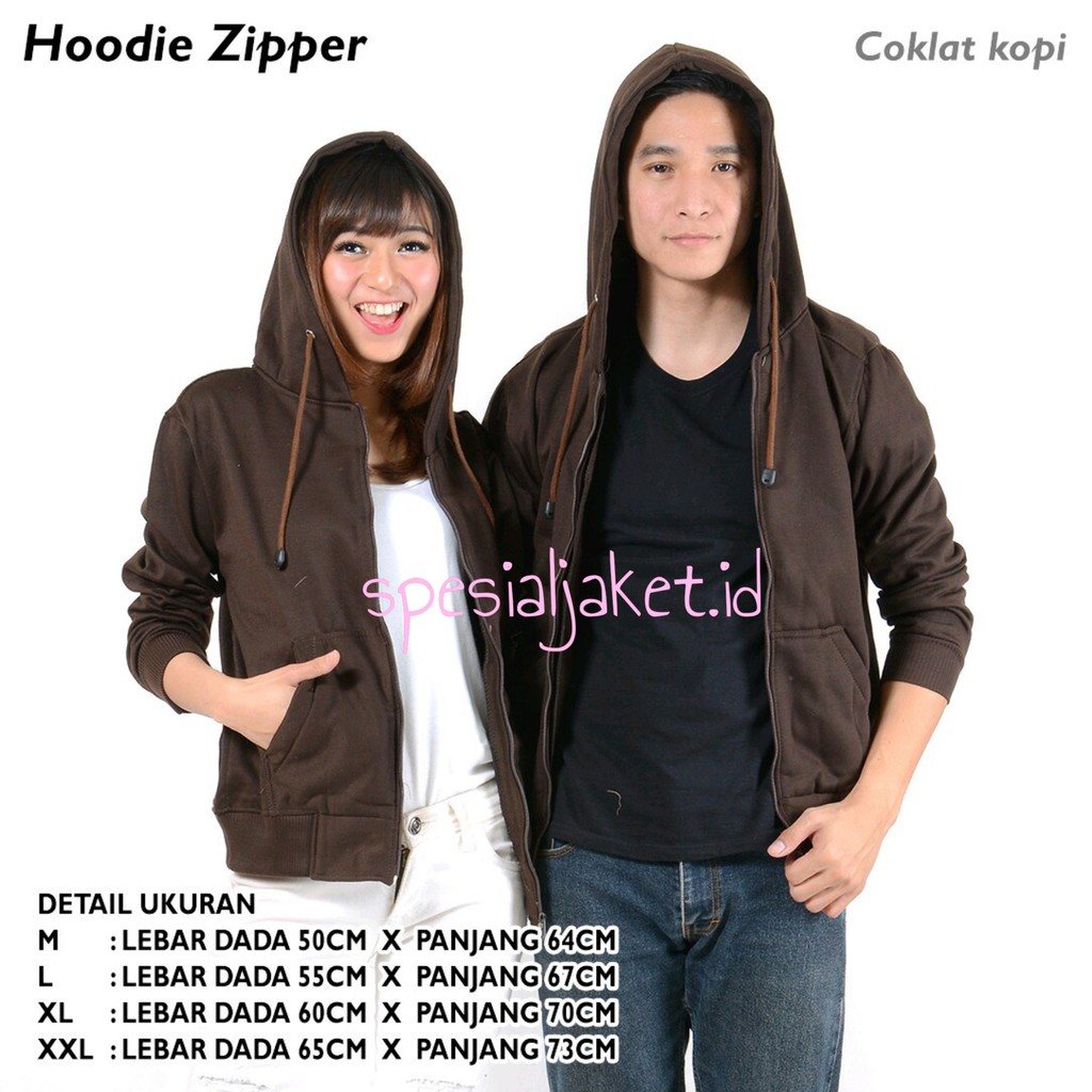 JAKET POLOS HOODIE ZIPPER SIZE M-XXL ( PRIA & WANITA )-COKLAT KOPI