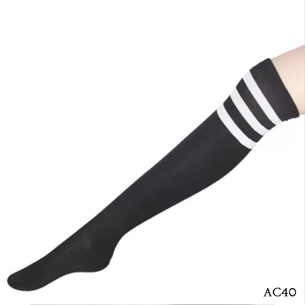 [READY STOCK] KAUS KAKI HALUS KAOS KAKI PANJANG STRIPE HITAM AC40