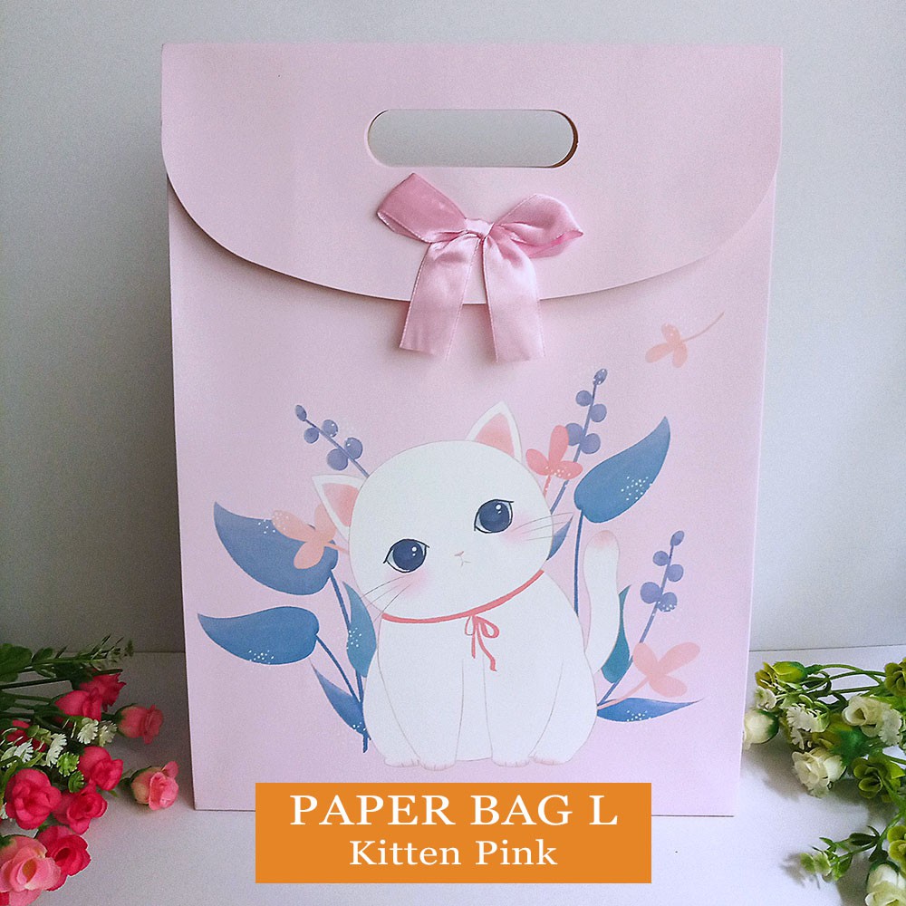 Jual Paper Bag Pita Cantik ukuran L / Tas Ulang tahun - POLOS & MOTIF