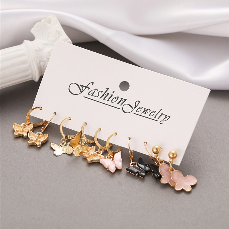 Set Anting Hoop 17km Gold Silver Hias Mutiara Bentuk Hati Butterfly Drop Untuk Aksesoris Perhiasan-24