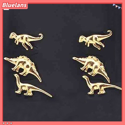 3 Pasang Anting Stud Tindik Bentuk Hewan Dinosaurus Gaya Vintage Punk Untuk Wanita