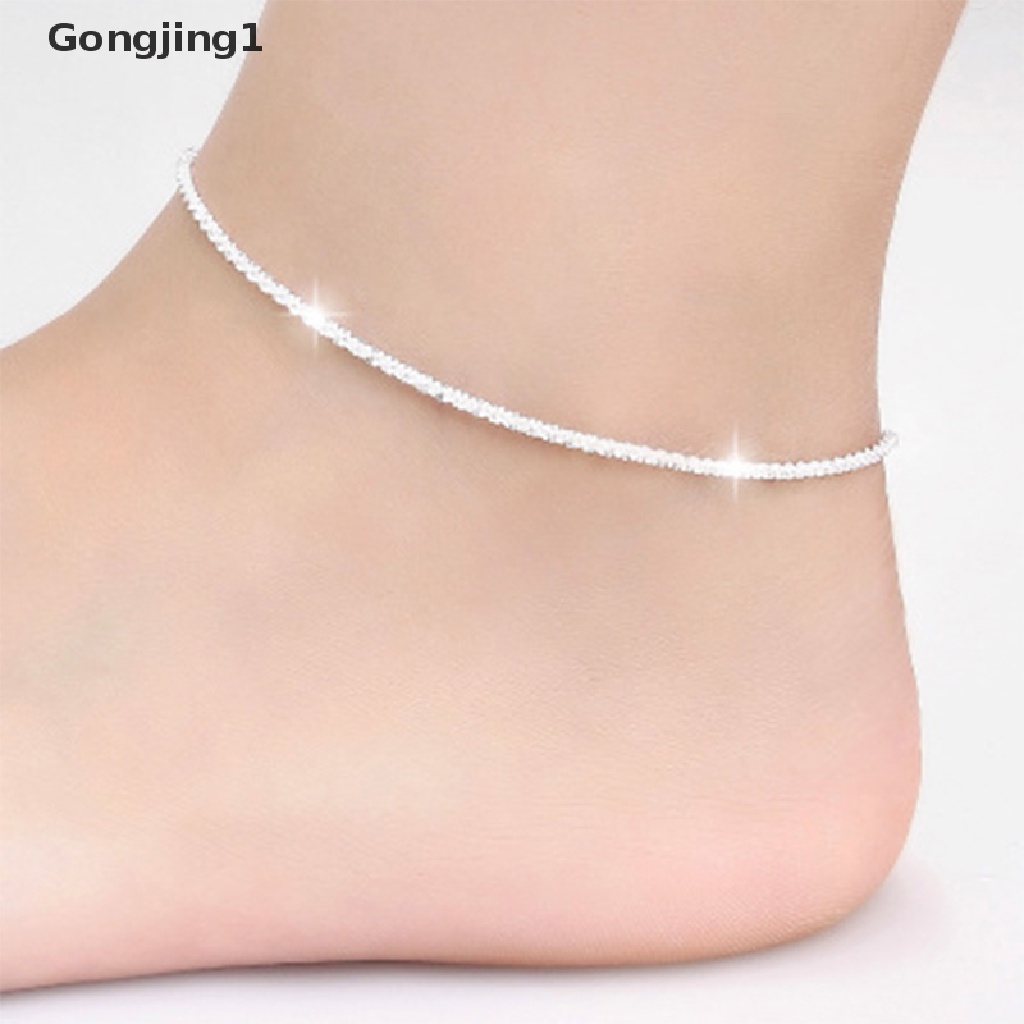 Gongjing1 Gelang Kaki Tali Rami Lapis Silver 925 Untuk Wanita