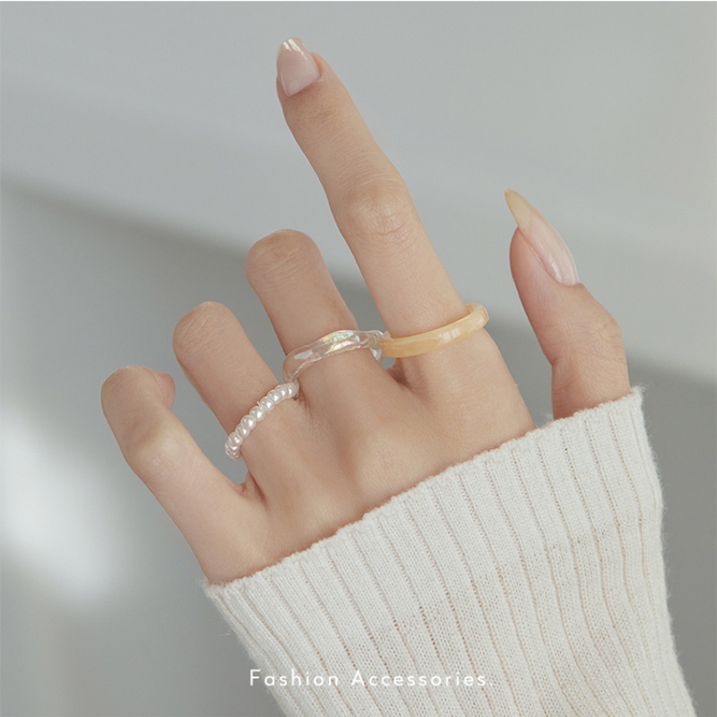 3pcs / Set Cincin Mutiara Bahan Akrilik Gaya Korea