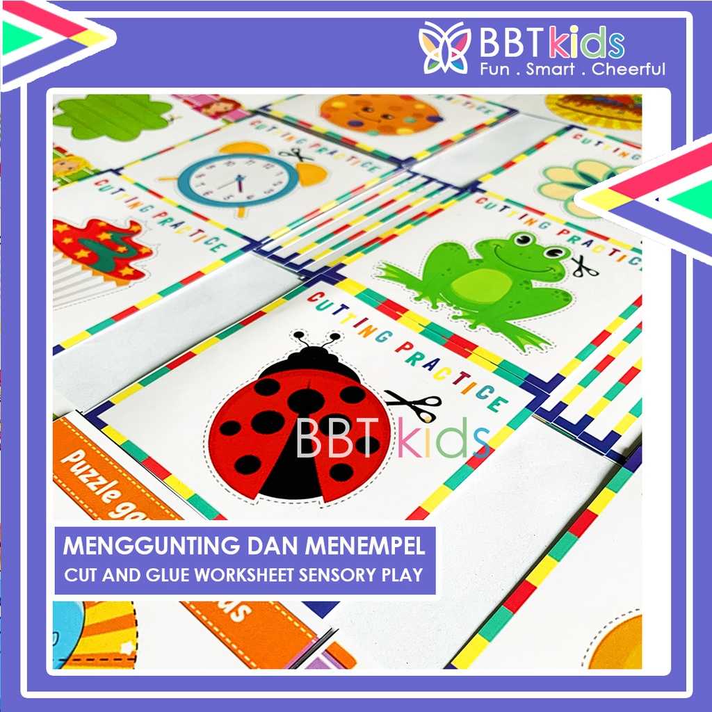 MENGGUNTING DAN MENEMPEL 2-3 TAHUN CUT AND GLUE WORKSHEET SENSORY PLAY ACTIVITY SET MAINAN AKTIVITAS EDUKASI BELAJAR PRESCHOOL KEGIATAN MONTESSORI