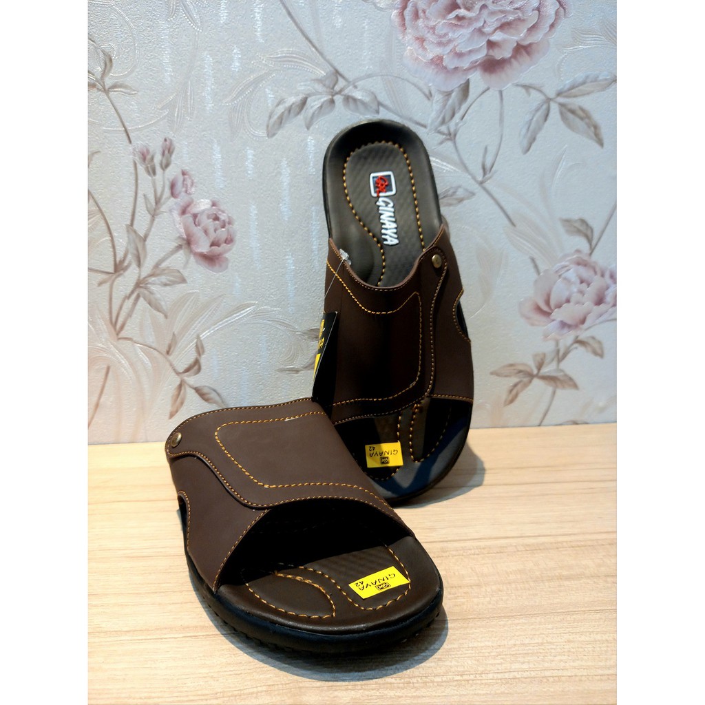 PROMO SANDAL KULIT PRIA GINAYA MURAH BERKULITAS / SENDAL SELOP COWOK SANTAI