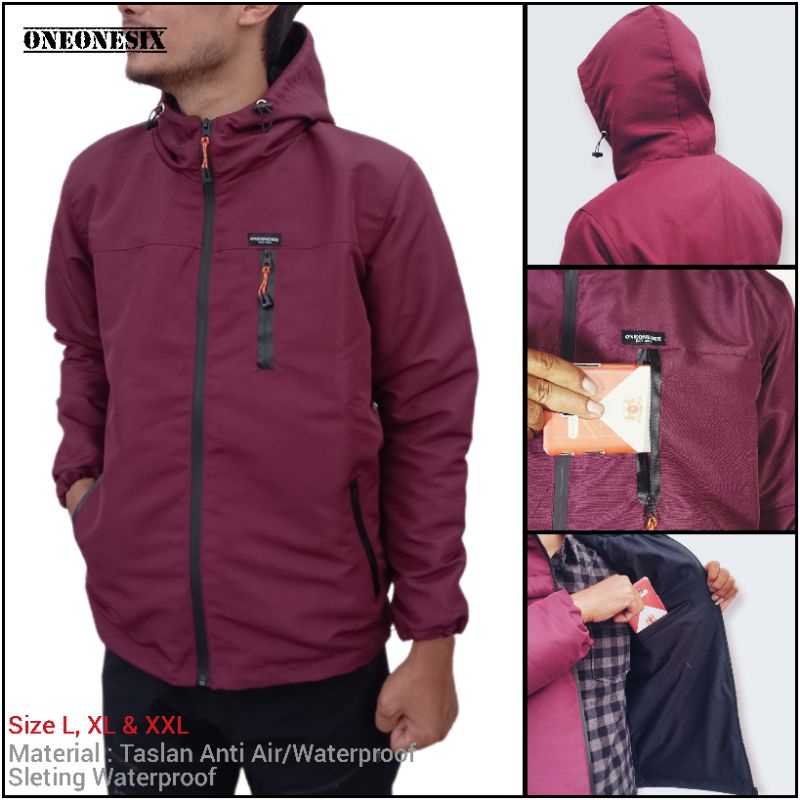 Jaket Outdoor Waterproof Pria Anti Air Original ONEONESIX | Jacket Hoodie Outdoor Taslan JN | Jaket Motor Bikers Hiking Dewasa