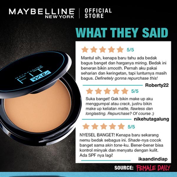 [ORI 100%] [BPOM] Maybelline Fit Me 12-Hour Oil Control Powder Make Up Bedak Padat ( Bedak Padat Untuk Bebas Minyak Hingga 12 Jam