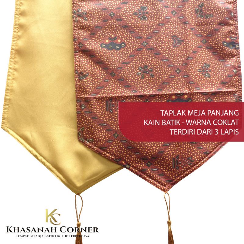 Taplak Meja Panjang Runner Table Cloth Cover Persegi Kain Batik Lurik Tenun Katun Warna Coklat Sogan