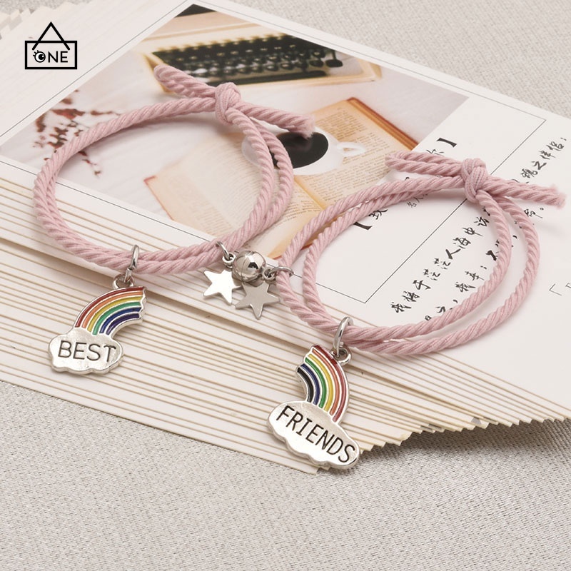 2pcs Gelang Tali Kepang COD Magnetik Adjustable Hias Manik-Manik Hitam A one