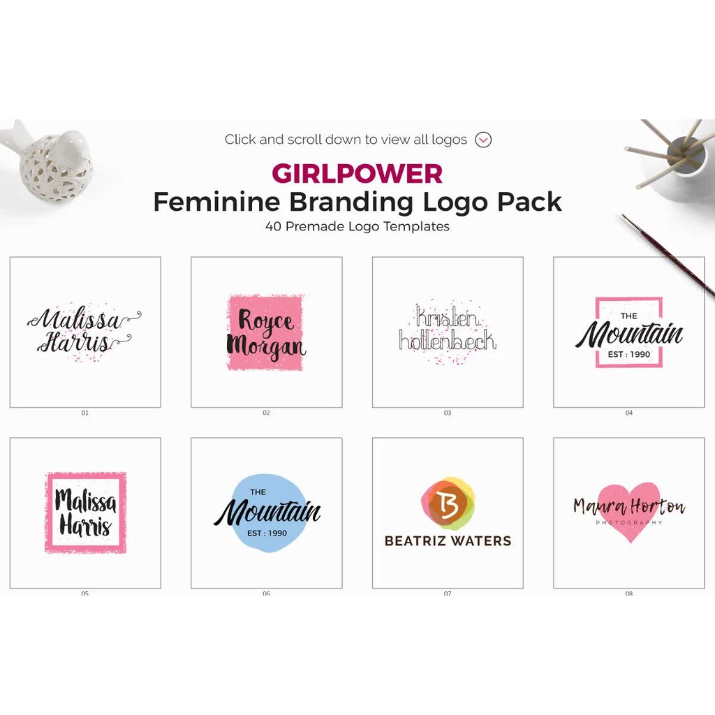 140 Feminine Branding Logo Bundle - Photoshop &amp; Illustrator