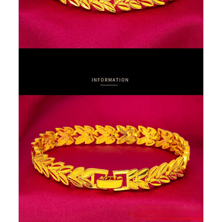 Gelang Emas Asli Kadar 375 Bentuk Daun Gandum Gaya Retro Untuk Wanita