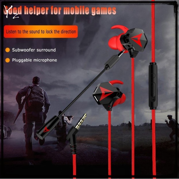 ⚡YZ G5 Gaming Earphone Esport Video Game Hifi Headset Stereo Bass HD Voice Dual Microphone Mic