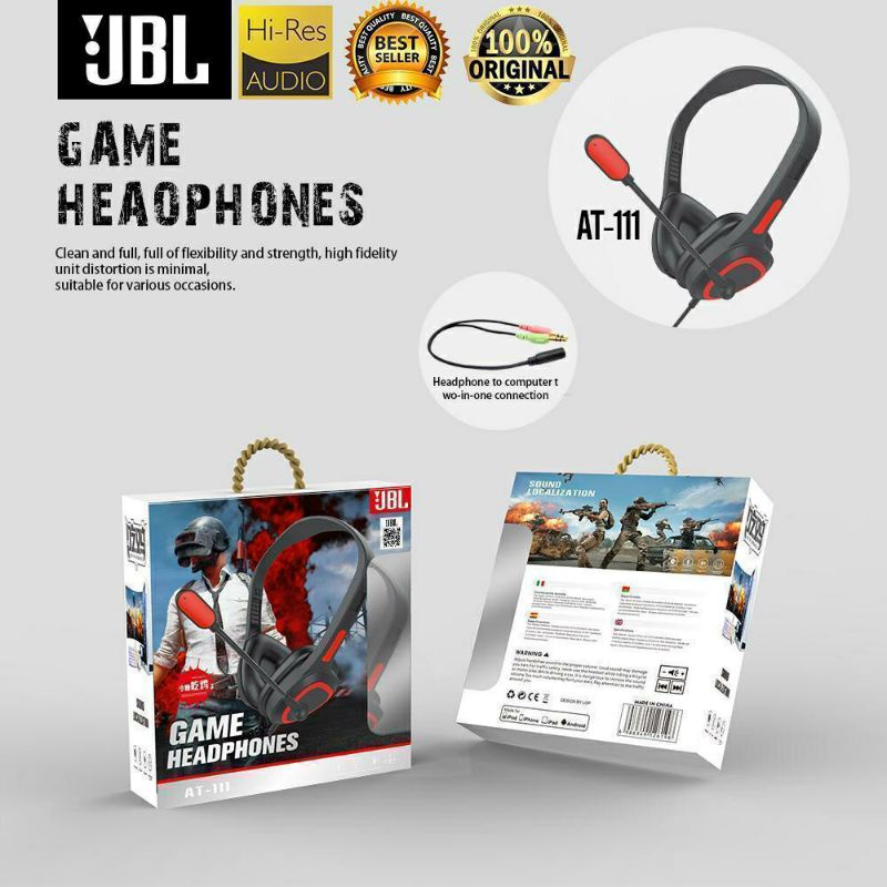 Headset Gaming/Headphone Gaming AT-111 for PUBG, Free Fire, COD, etc - Stereo With Mic
