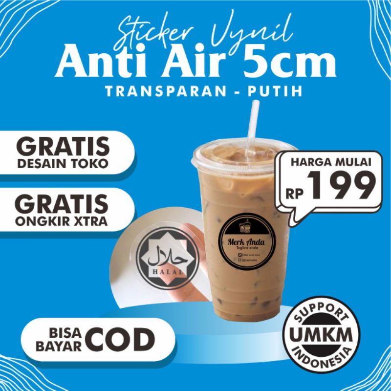 

cetak label stiker antiair vynil putih-vynil transparan tinggal tempel 5cm
