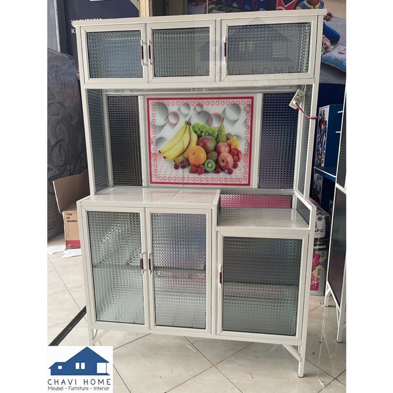 rak piring 3 pintu aluminium meja keramik ukuran 1 meter termurah lemari dapur aluminium