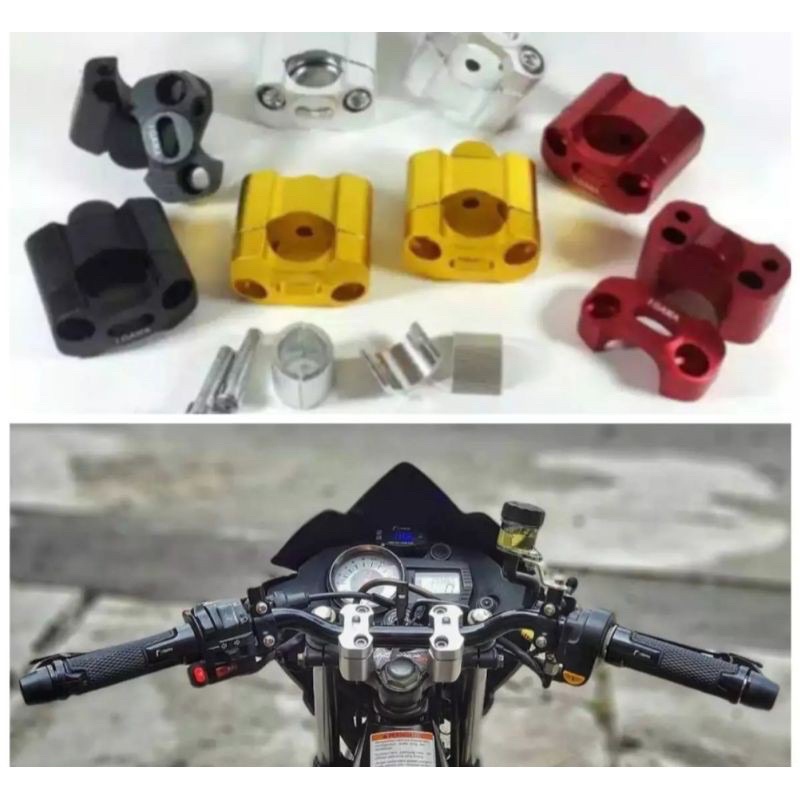 Stang RZR Custom Balap Roadrace Plus Raiser CNC Universal Motor Vixion CB150R Satria fu Mega Pro Paket Termurah