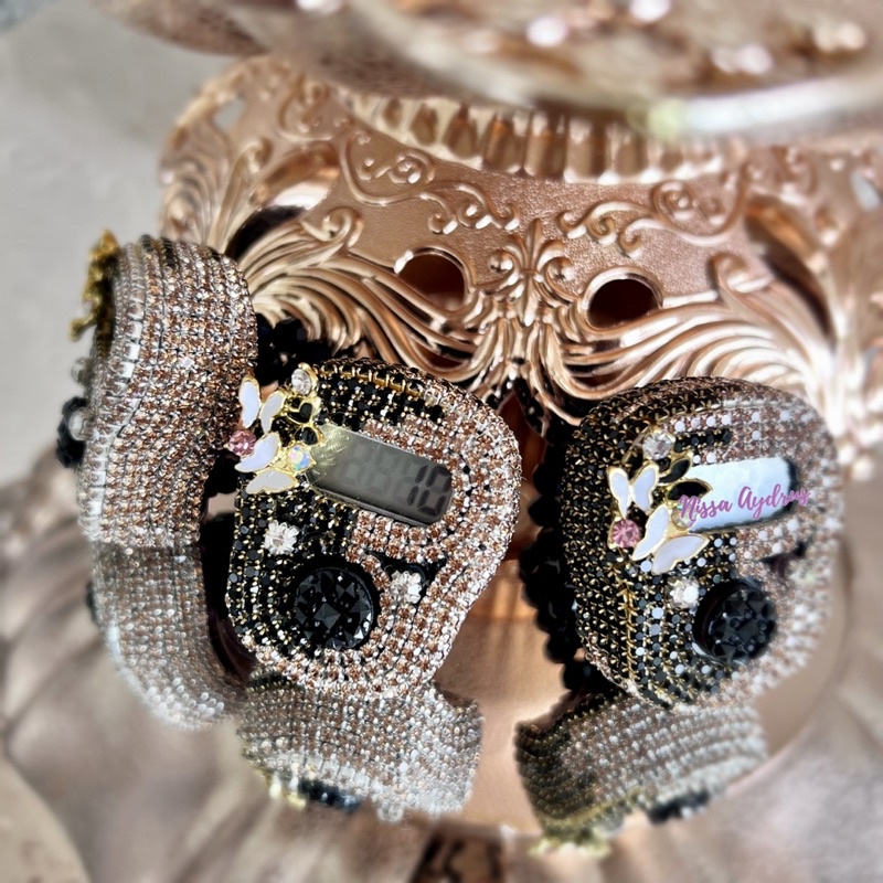 Aydrus Store - ALARM “Aqila” Black C Gold Mocca Kupu-Kupu Tasbih Digital Swarovski Premium