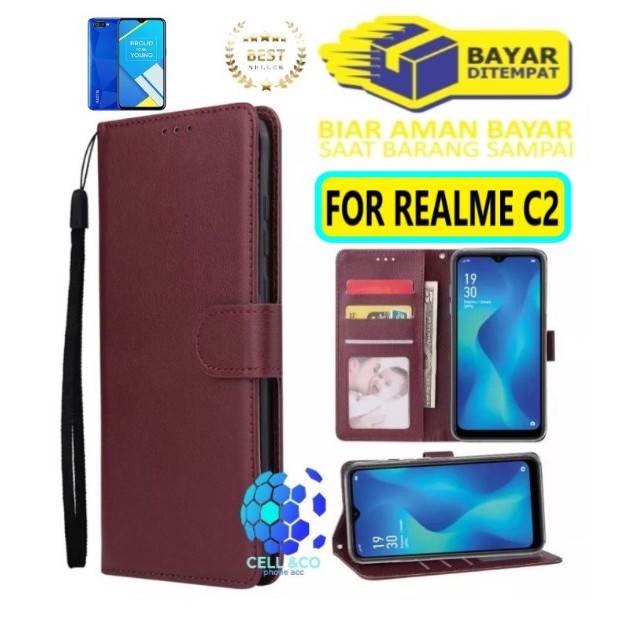 Flip cover REALME C2 Flip case buka tutup kesing hp casing flip case leather wallet