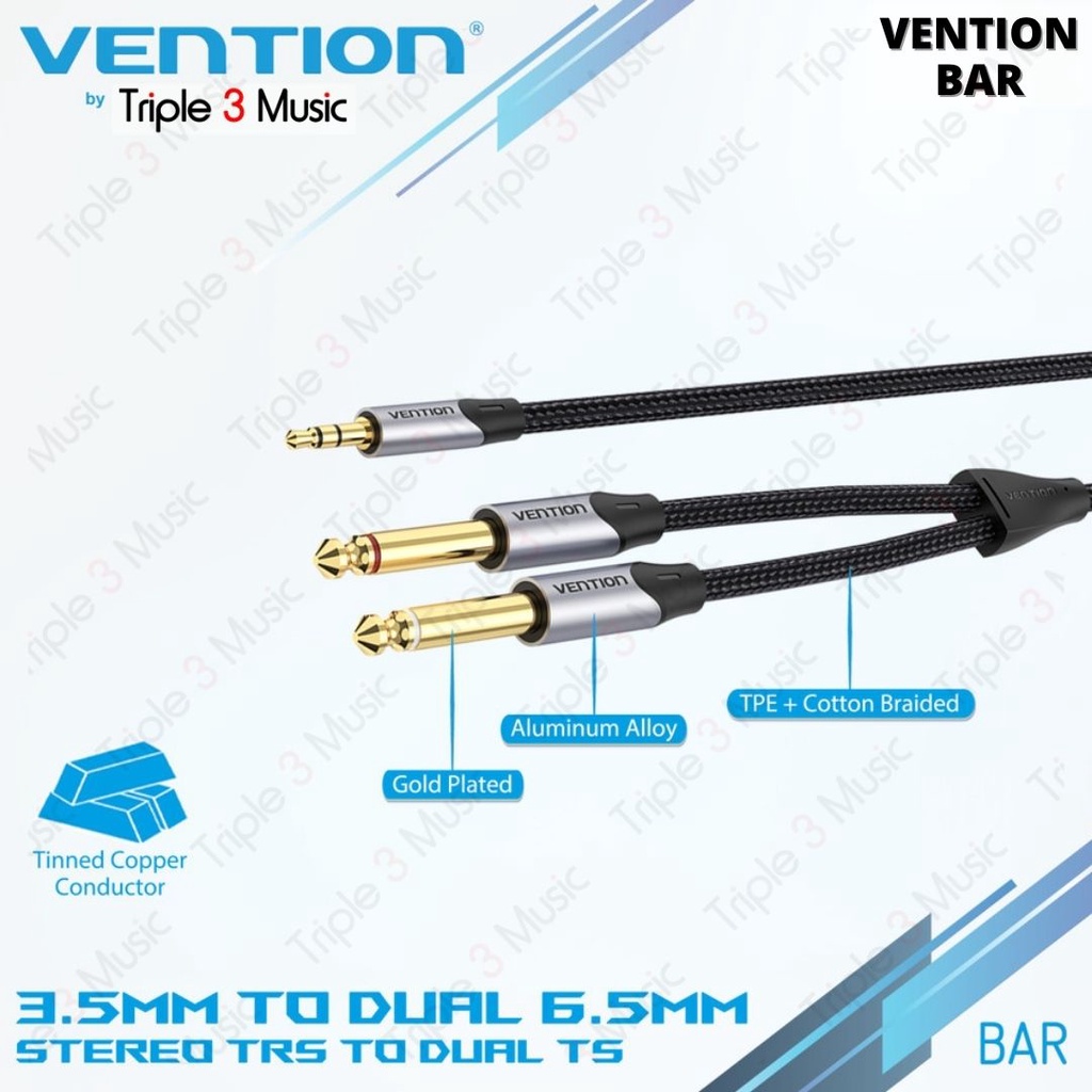 VENTION BAR Kabel AUX jack 3.5 ke dual mono TS 6,5 mm Braided premium