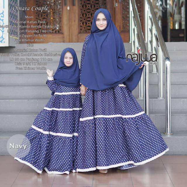 Gamis Kids Set + Gamis Mom Set Qinara Syari Couple Ori Najwa Mat Catyon Twil