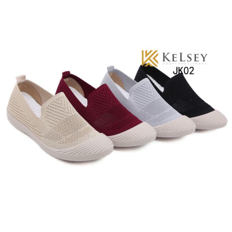 Kelsey Sepatu Slip On JK02 Sepatu Flyknit Flat Shoes Wanita