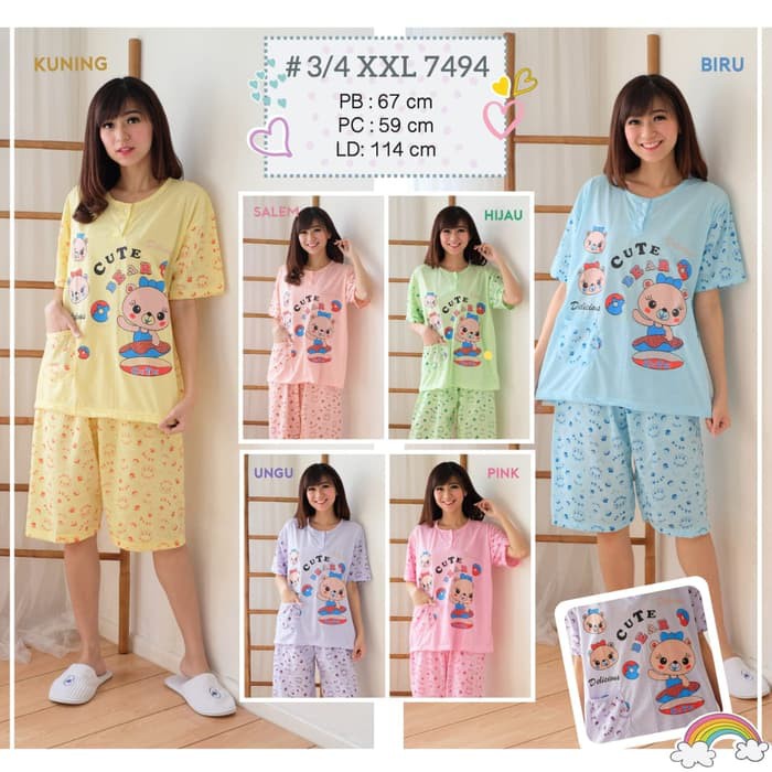 PEIGNETTE SLEEPWEAR Baju tidur murah / Babydoll / Piyama / 3/4 Jumbo