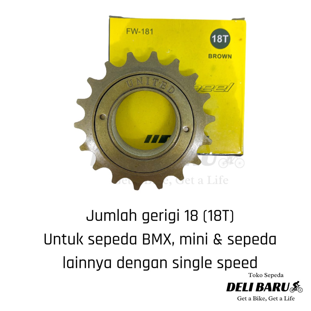 United Freewheel 18T gir belakang sepeda anak BMX ukuran 20