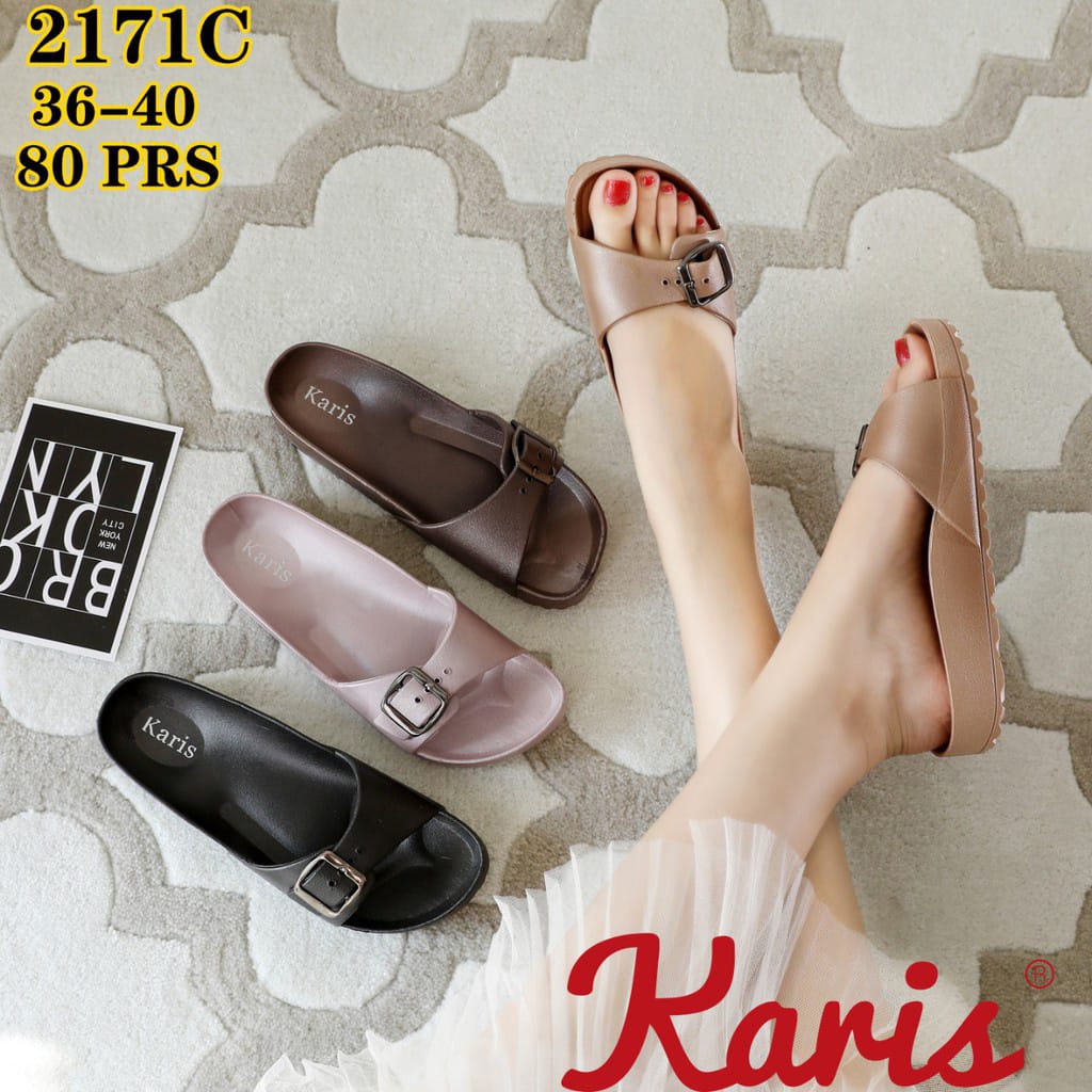 Sandal Slop Kokop Wanita Karet Motif GESPER KARIS 217