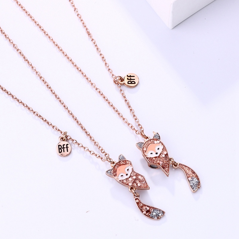 2pcs / Set Kalung Rantai Dengan Liontin Kartun Rubah Untuk Wanita