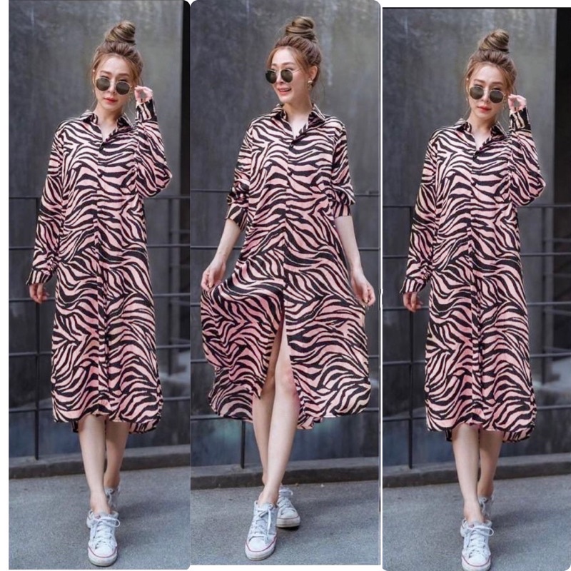 kemeja tunik panjang motif zebra/ K468